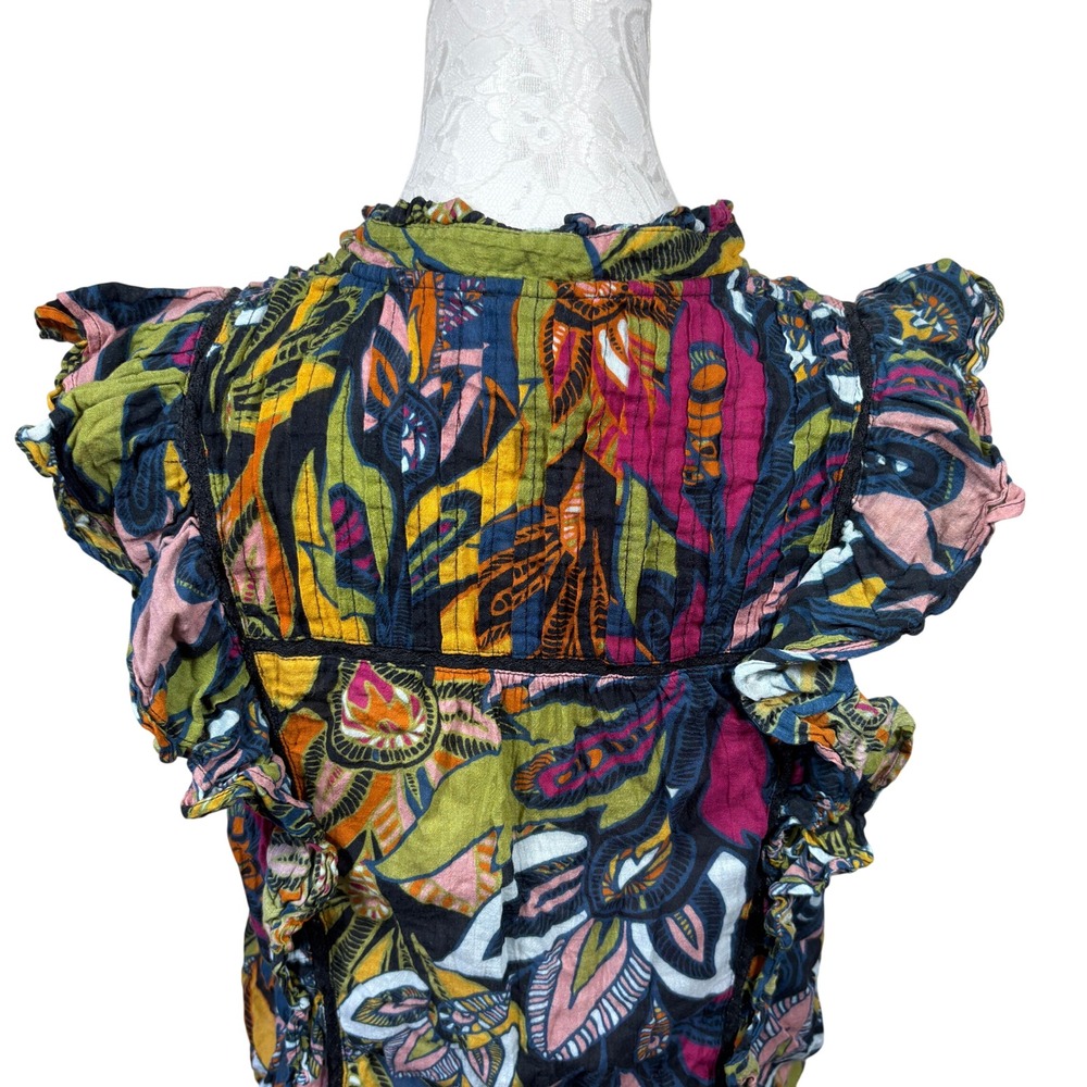 Allison New York Multicolor Ruffle Sleeve Abstract Button Up Top Blouse Womens M - Picture 6 of 9